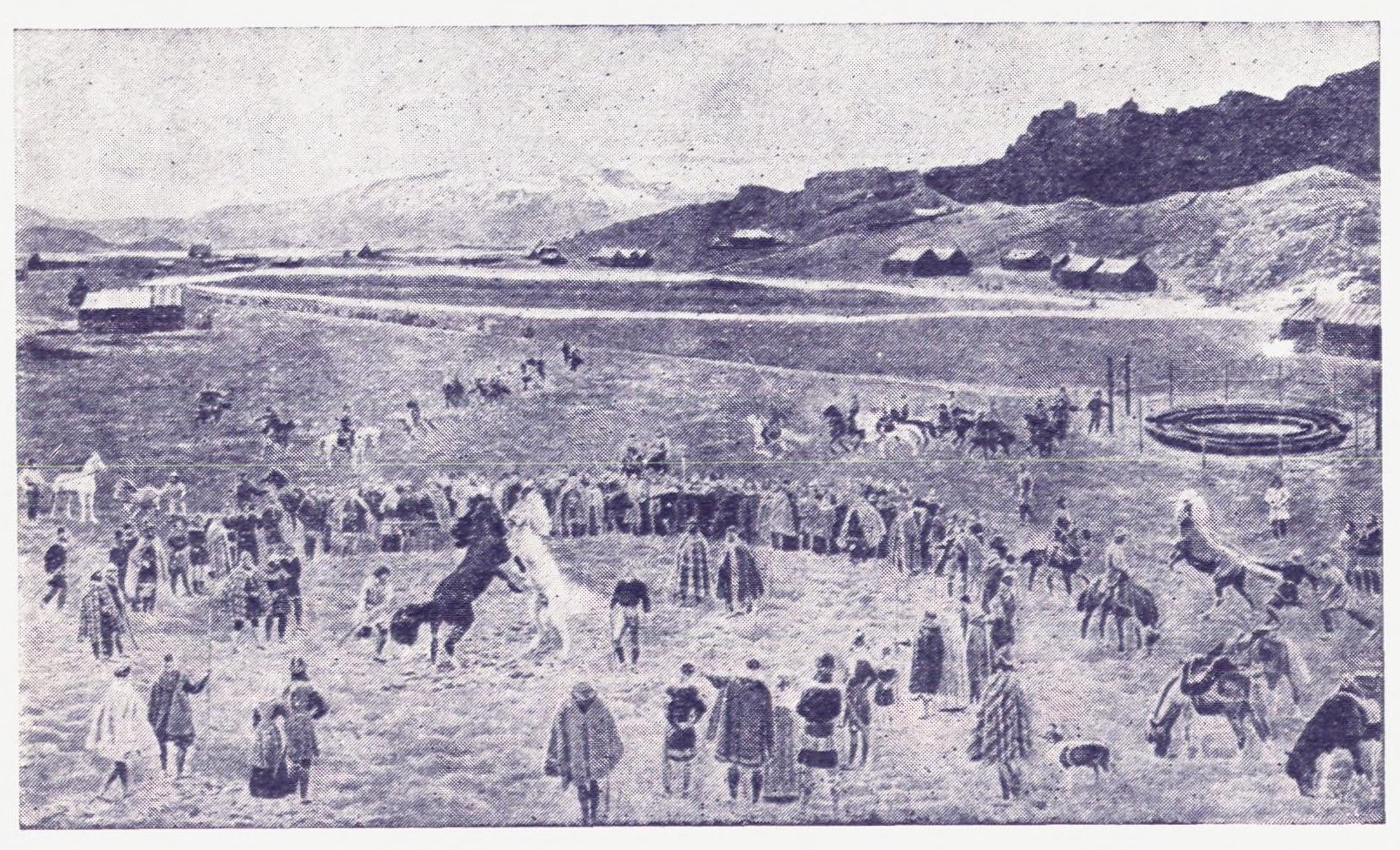 Fra alltinget på Island: Leikar-vollen.
(Tegning for Lødøens Norges-historie av A. Bloch).