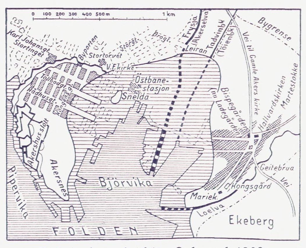 Kristiania ved 1650. Oslo ved 1200.